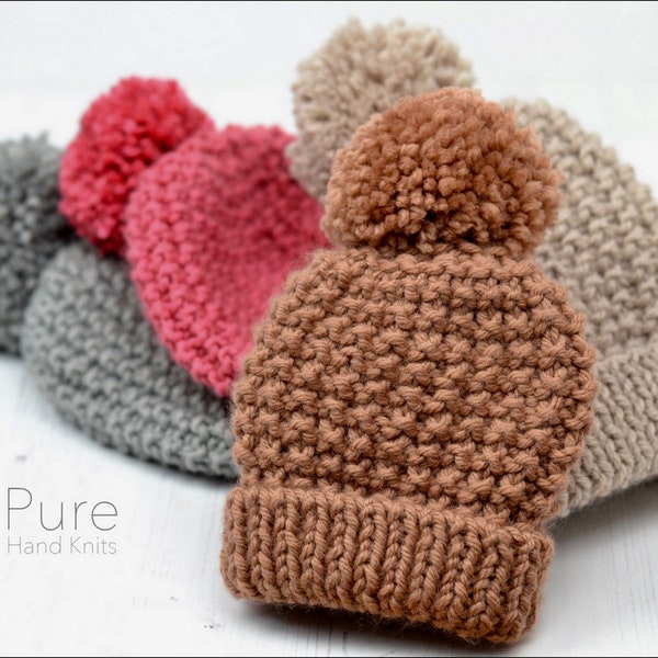 Patrón de tejido grueso y fácil: gorro con pompón ZEKE