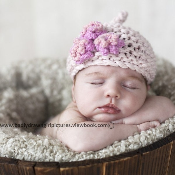 EASY KNITTING PATTERN baby hats  'pixie three flower' - instant download