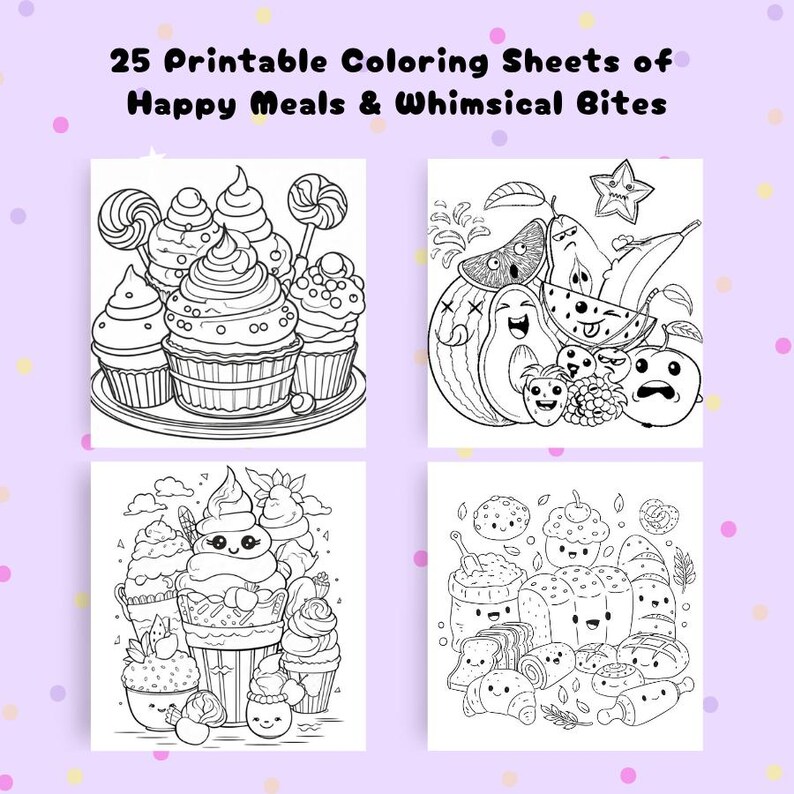 Yummy Food Coloring Pages Kawaii Cute Printable Coloring Book Funny