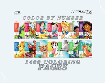 Disney Cartoon Color By Number Book Bundle (PDF Download)