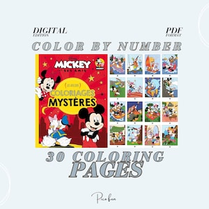 Boek kleuren op nummer Digitale kleurplaten Verf op nummer Cartoon pdf Direct downloaden Ontspannende hoge kwaliteit retro-kunst volwassen doe-het-zelf kindercadeau