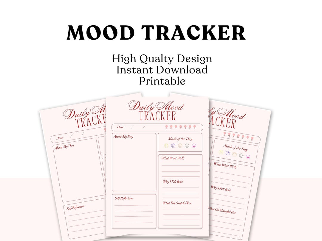 Printable Daily Mood Tracker PDF Template for Mental Health Self Care ...