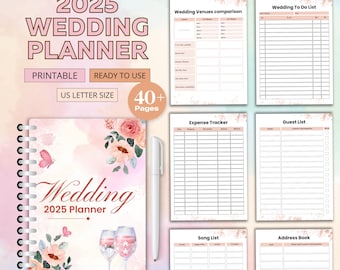 Printable Wedding Planner, 2025 Wedding Planner, Wedding Plan Checklist, Wedding Day Schedule, Budget, Timeline, Booking, Instant Download