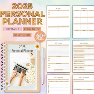 Personal Planner Bundle, Daily Weekly Monthly Planner, Goal, Health, Productivity, Gratitude, 2025 Year Plan, Printable Personal Planner