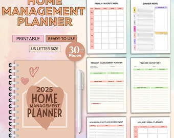 Carpeta de administración del hogar, planificador del hogar, lista de verificación de limpieza, organizador de la vida familiar en el hogar, planificador del hogar imprimible, descarga instantánea