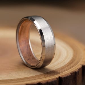 Silver Ring, Minimalist Mans Engagement ring, Whiskey Barrel Silver Ring, Minimalist ring, Unique Wood Wedding Band