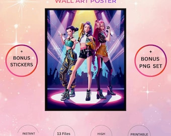 Kpop Demon Hunters Art Print, Kpop Idol Poster + Bonus PNG and Stickers, Girls Room Decor (Digital Download)