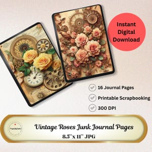 Junk Journal Seiten - Vintage Rosen Blumenpapier, druckbares Scrapbook Papierhandwerk, digitaler Download, Scrapbooking Zubehör, Bastelpapier, DIY