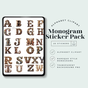 Afdrukbare monogrammen, alfabet clipart, digitale download, barokke letters ontwerpen, afdrukbare monogram letters, png, benodigdheden voor scrapbooking, knutselen