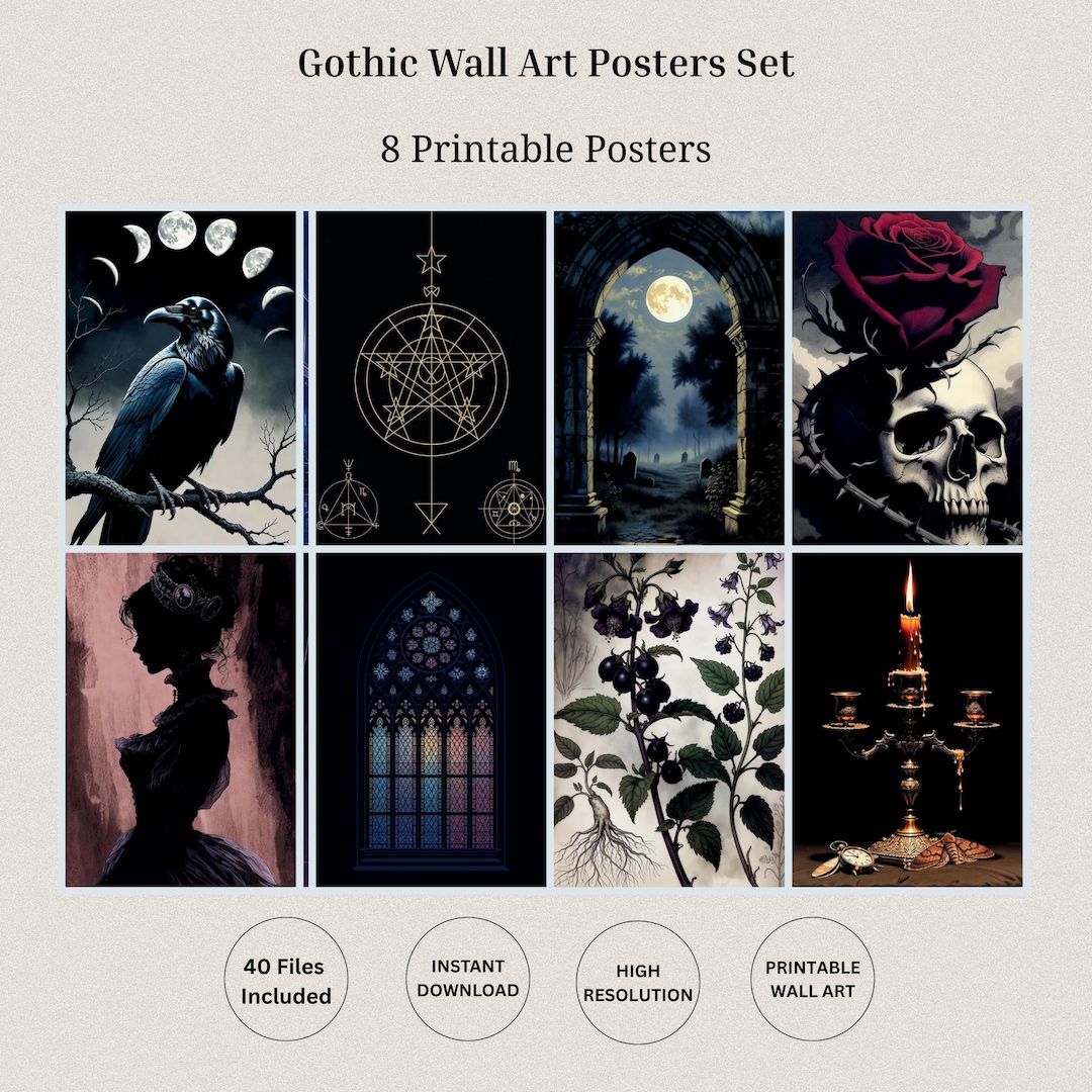 Gothic Wall Art Set of 8 Prints - Dark Academia Printable Gallery ...
