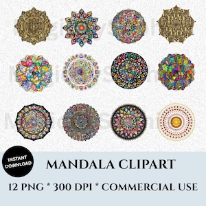 Mandala Clipart Bundle - 12 Watercolor Heels PNG, 300 DPI Transparent Background, Commercial Use , Digital Download for Crafts & POD