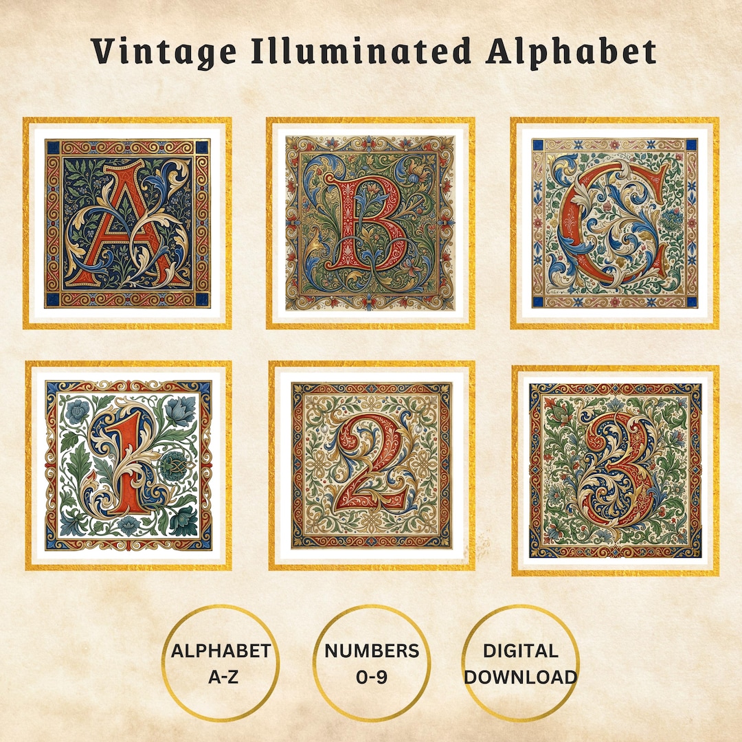 Monogram Medieval Lettering Vintage Illuminated Alphabet PNG Set, Medieval Monogram Letters, Ornate ...