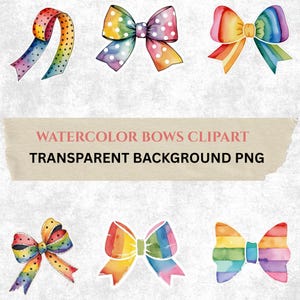 Watercolor Rainbow Bows Clipart: Scrapbooking Stickers (Digital Download)