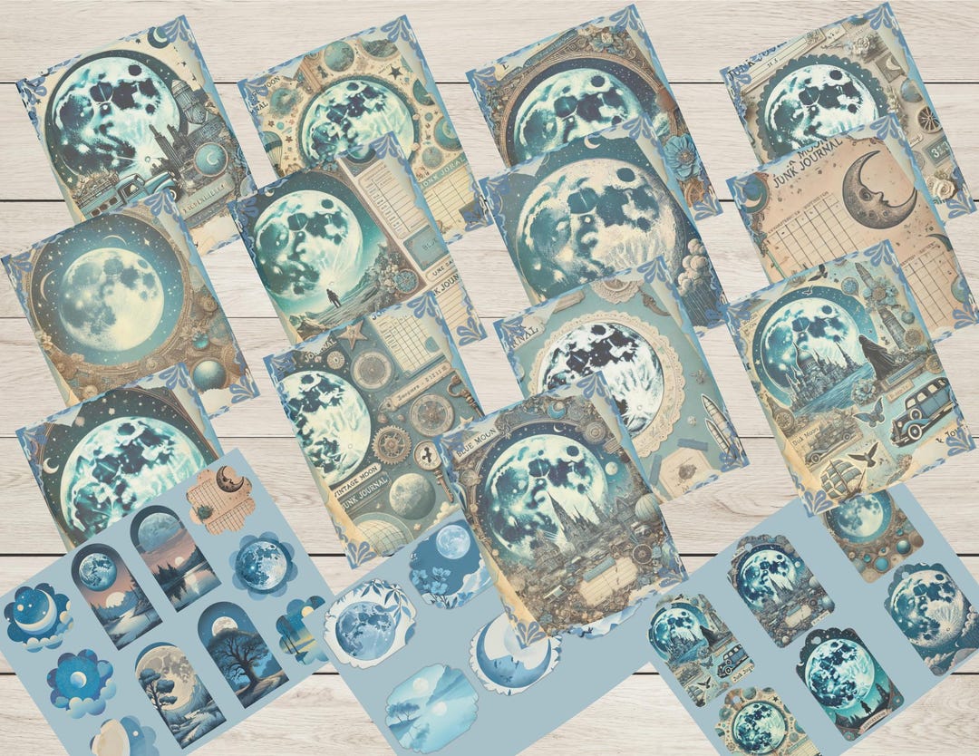 Vintage Blue Moon Junk Journal Kit , Digital Journal Pages, Vintage ...