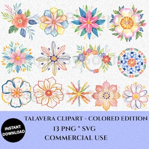 Watercolor Talavera Clipart Bundle: PNG & SVG Graphics (Digital Download, Commercial Use