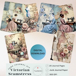 Junk Journal Kit Victorian Seamstress, 20 Printable JPG Pages ,Digital Download Scrapbooking Supplies,Sewing Printable Vintage Journal Paper