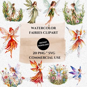 Watercolor Fairies Clipart - 20 PNG & SVG Nature Fairy Bundle,300 dpi ,Commercial Use,Digital Download,Crafting Supplies,POD,Sublimation