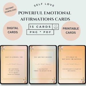 Cartes d'affirmations imprimables en téléchargement numérique - Citations motivantes et vérités stimulantes pour l'amour de soi émotionnel, jeu de cartes sur l'état d'esprit positif
