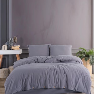Soft Gray Cotton Duvet Cover Set: Stonewashed Bridal Bedding