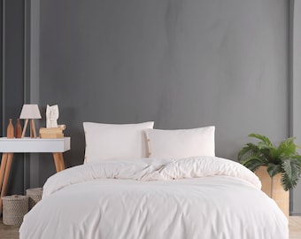 Stonewashed Cotton Duvet Cover Set: Ultra Soft White Bedding with Pillowcases