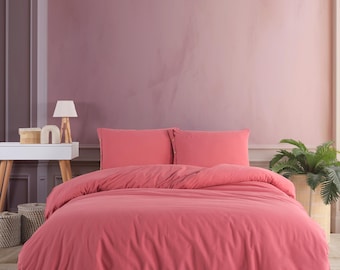 Stonewashed Organic Cotton Duvet Cover Set: Rose Pink Bedding