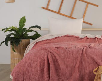 Organic Cotton Muslin Bed Cover: 4-Layer Turkish Throw Blanket