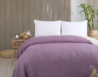 Organic Cotton Muslin Blanket: Soft Breathable Throw, Boho Style. Handmade.