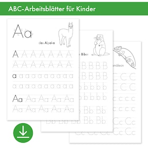 Alphabet Arbeitsblätter, Buchstaben schreiben lernen, Montessori, ABC, Vorschule, Grundschule, digitale PDF Druckvorlage, Alphabet Tracing
