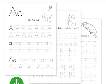 Alphabet worksheets, learning to write letters, Montessori, ABC, preschool, elementary school, digital PDF printable template, alphabet tracing