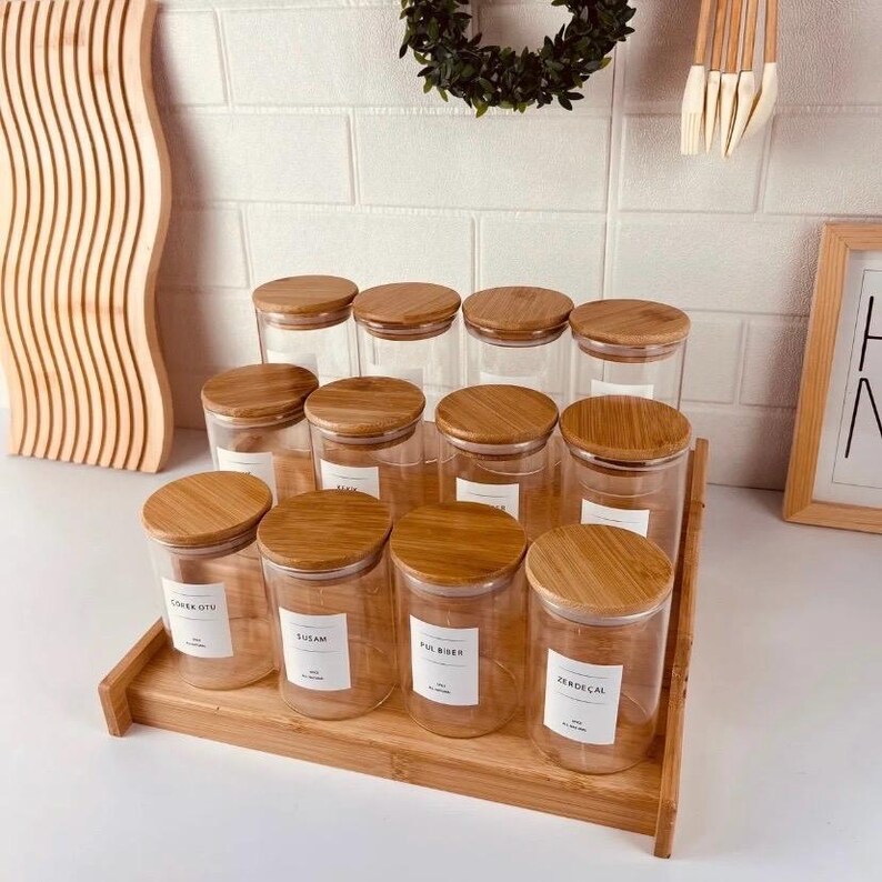 Labelled Spice Jars, Spice Rack for Kitchen Countertop or Cabinet ...