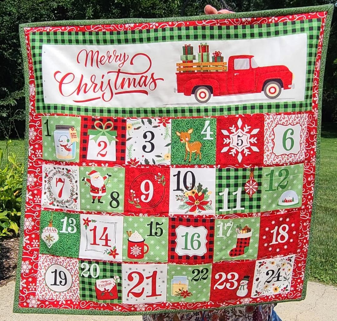 thumbnail image 2 of Tebasty Christmas Advent Calendar Wall Hanging - 24 Pocket Countdown Bag In Red 2 of 13