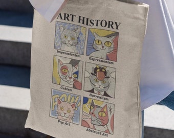 Cat Art History Tote Bag: Funny Museum Parody, Cats Lover Gift, %100 Cotton