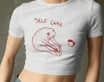 Funny Self Care Frog baby-T-shirt - Y2K-croptop dames