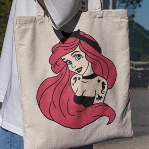 Punk Princess Ariel Tote Bag-disney tote bag,disney princess tote bag,gothic ariel tote bag,the little mermaid bag,little mermaid tote bag