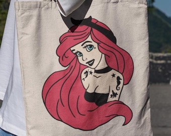 Sac fourre-tout en coton Princesse Ariel punk - Cadeau petite sirène gothique