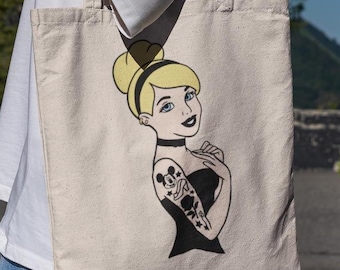 Punk Princess Cinderella Cotton Tote Bag, Gothic Disney Gift