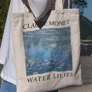 Claude Monet Water Lilies Tote Bag-graphic tote,monet tote bag,claude monet tote bag,claude monet gift,monet gifts,claude monet water lilly