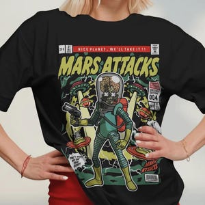 Comfort Colors Mars Attacks Retro Alien Graphic Tee - Vintage Sci-Fi Movie Shirt
