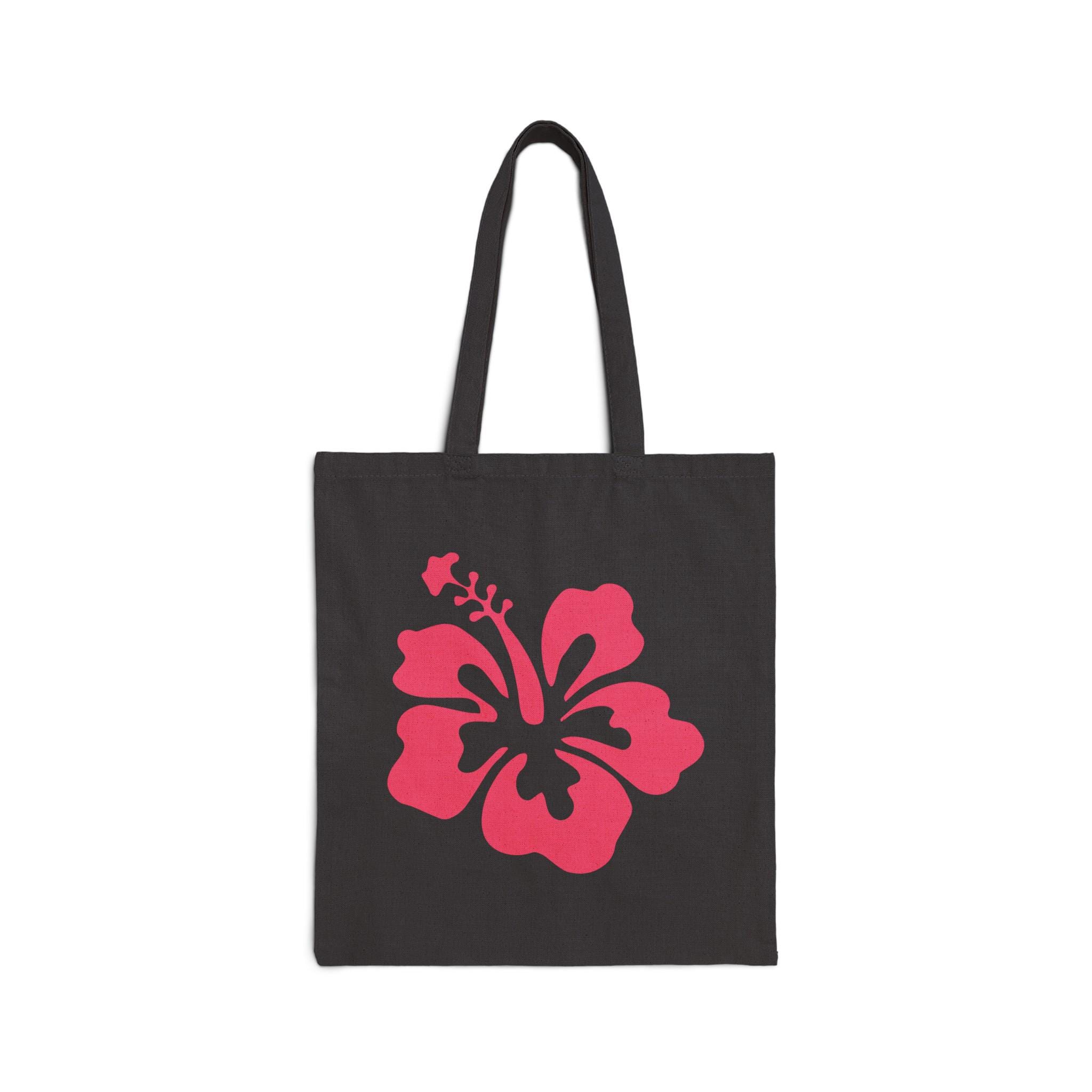 Pink Hibiscus Graphic Tote Bag: Preppy Floral Cotton Bag - Etsy