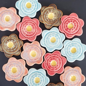 Meadow Flower Mosaic Tile Set (3 pc), Handmade Porcelain Ceramic Tiles for Mosaics, Magnets, Projects, Backsplash, Crafts, DIY Art