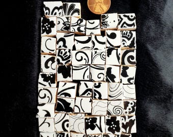 Black and White Design Mosaic Tile Mix, Set of Small Assorted Pieces, Potpourri Mix, Tiny Ceramic Variety for Art, Craft, DIY Projects