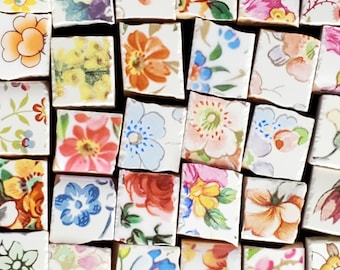 Colorful Floral Mosaic Tile Mix, Small Ceramic Tiles, Potpourri Mix, Mosaic Pieces for Art and Craft Project, Variety Assortment for DIY