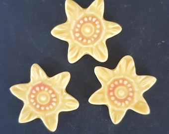 Daffodils Mosaic Tile Set (3 pc), Handmade Porcelain Ceramic Tiles for Mosaics, Magnets, Projects, Backsplash, Crafts, DIY Art