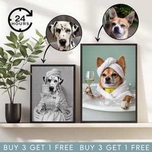 Custom Pet Portrait,Funny Dog & Cat Bathroom Wall Art,Home Decor,Digital Download