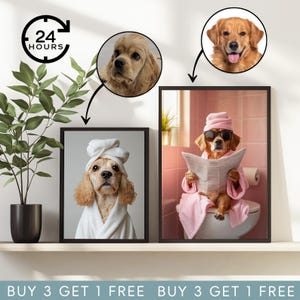 Custom Pet Portrait,Funny Dog Cat Portrait,Dog Cat on Toilet,Bathroom Wall Art,Home Decor,Personalized Gift,Custom Pet Photo,Custom Painting