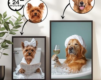 Retrato de mascota personalizado, arte divertido para el baño, decoración única para el hogar, arte mural, descarga digital