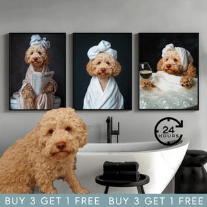 Retrato de mascota personalizado, arte de pared divertido para baño con perro, decoración del hogar, descarga digital imagen 3