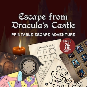 Printable Escape Room Game: Escape Dracula&#39;s Castle | Interactive Logic Challenge for Adult Game Night | US Letter size and A4 size