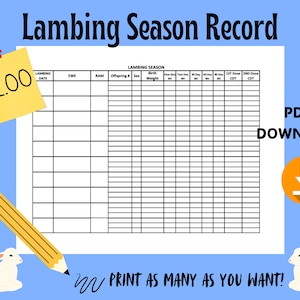 Lambing Season Record Sheet - Digital Download, Print As Much As You Want. Sheep and Lambing Flock Records