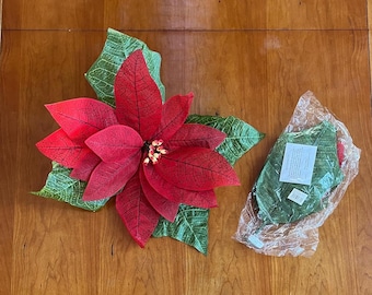 Vintage Giant Poinsettia Pair, 24" Bendable Christmas Foliage